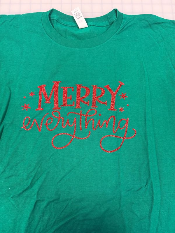 (XL) Merry Everything - Glitter Red - Short Sleeve Green