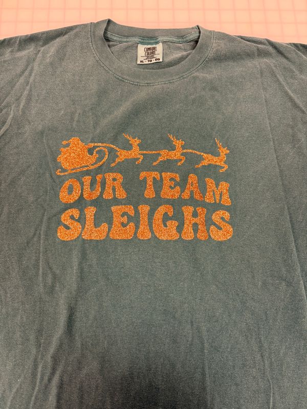 (XL) Our Team Sleighs - Glitter Gold -Short Sleeve Green