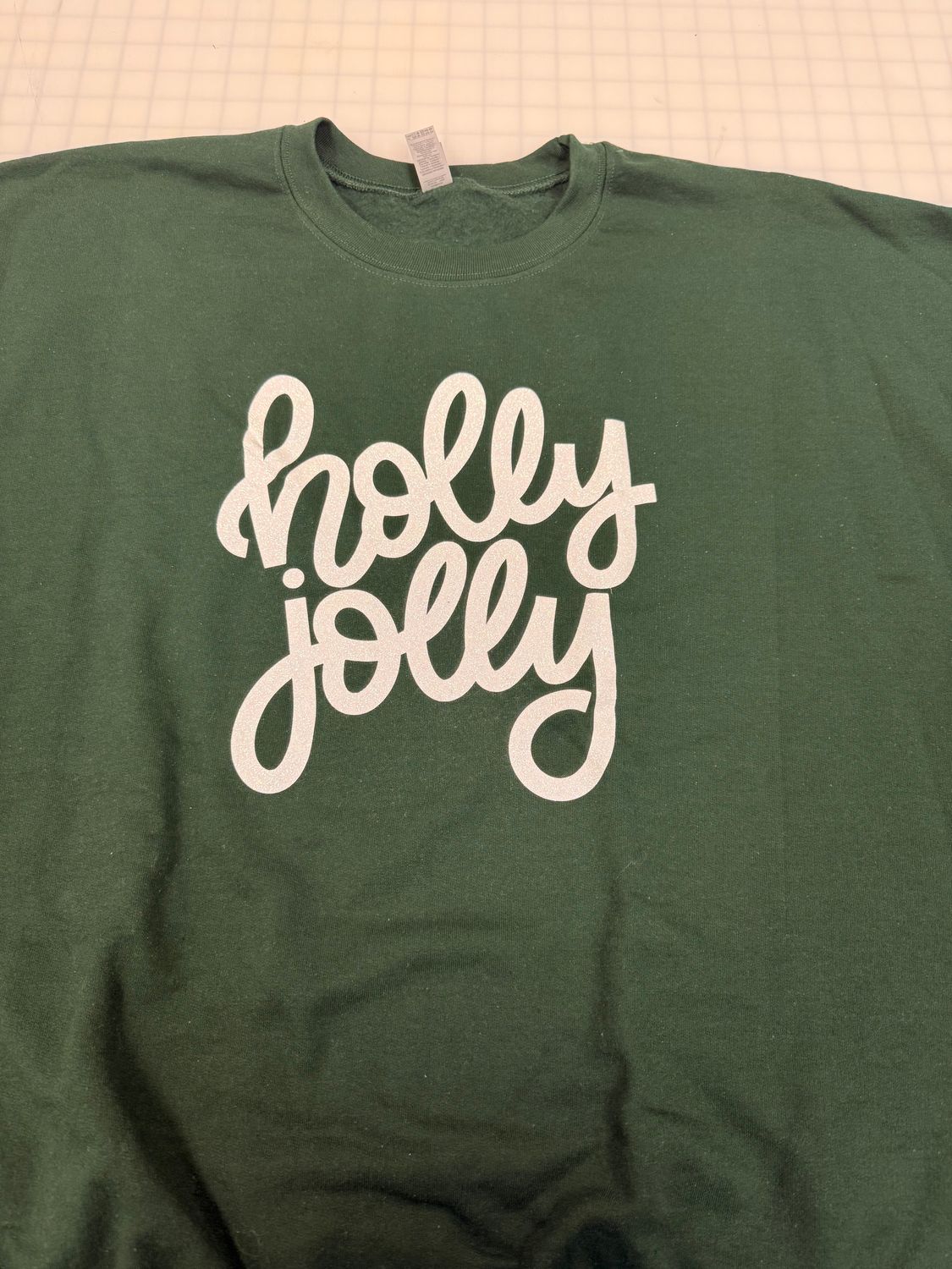 (2X) Holly Jolly - Glitter White - Fleece Crew Green