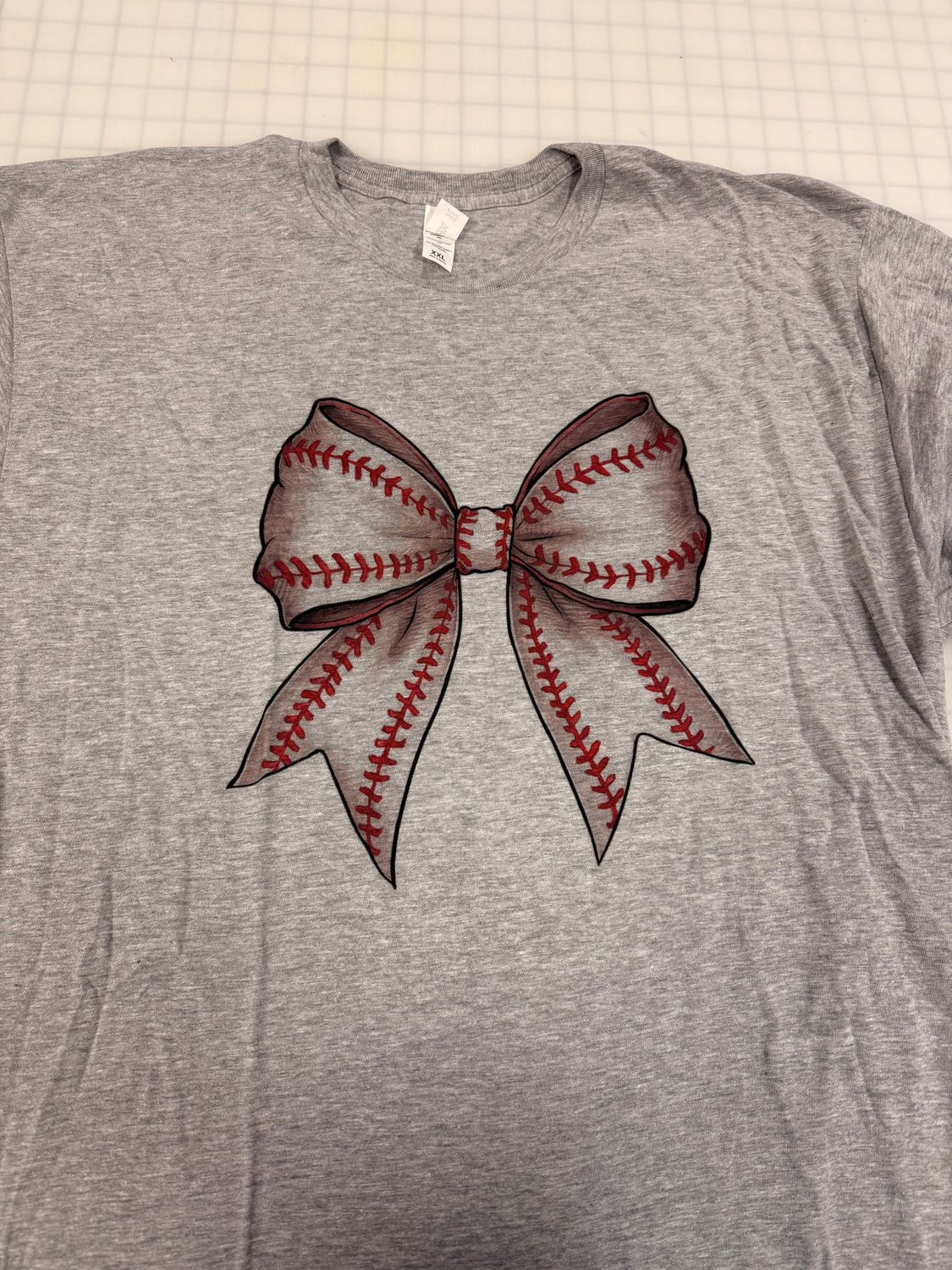 (2X) Baseball Bow - Short Sleeve Heather Grey