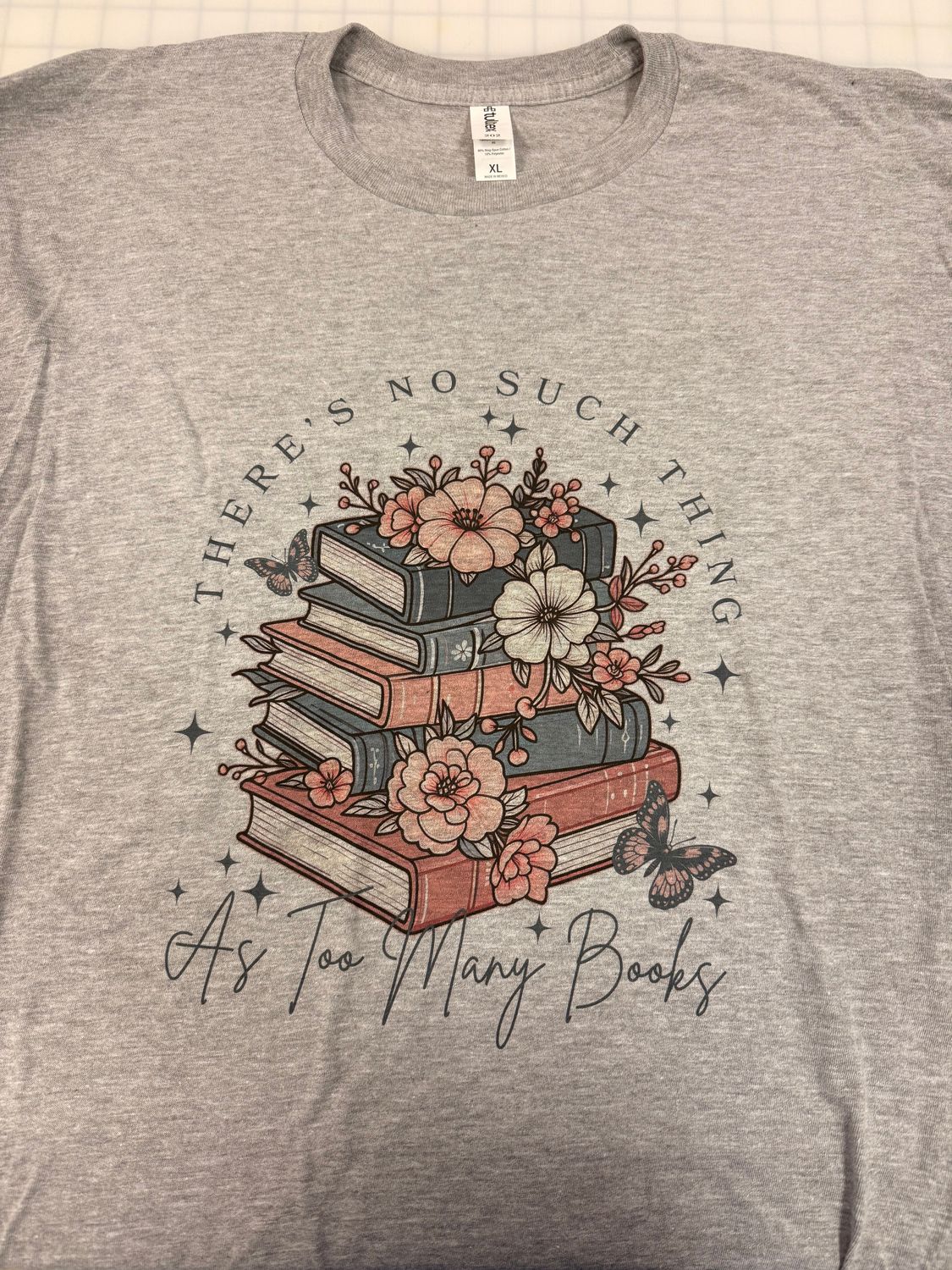 (XL) Too Many Books - Short Sleeve Heather Grey