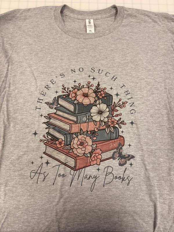 (XL) Too Many Books - Short Sleeve Heather Grey