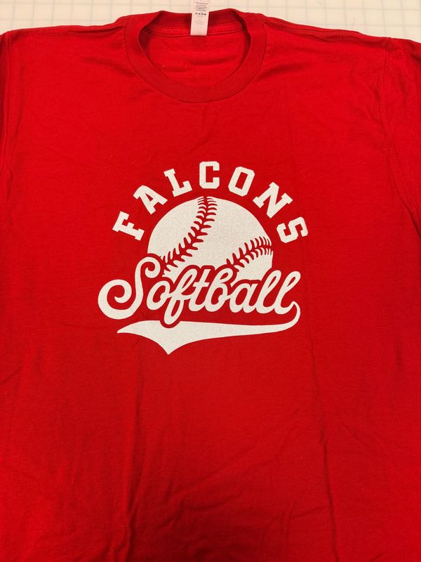 (L) Falcons Softball - Glitter White - Short Sleeve Red