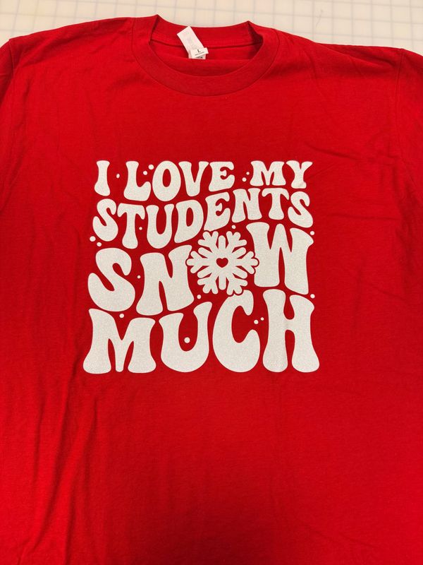 (L) Snow Much - Glitter White   - Short Sleeve Red