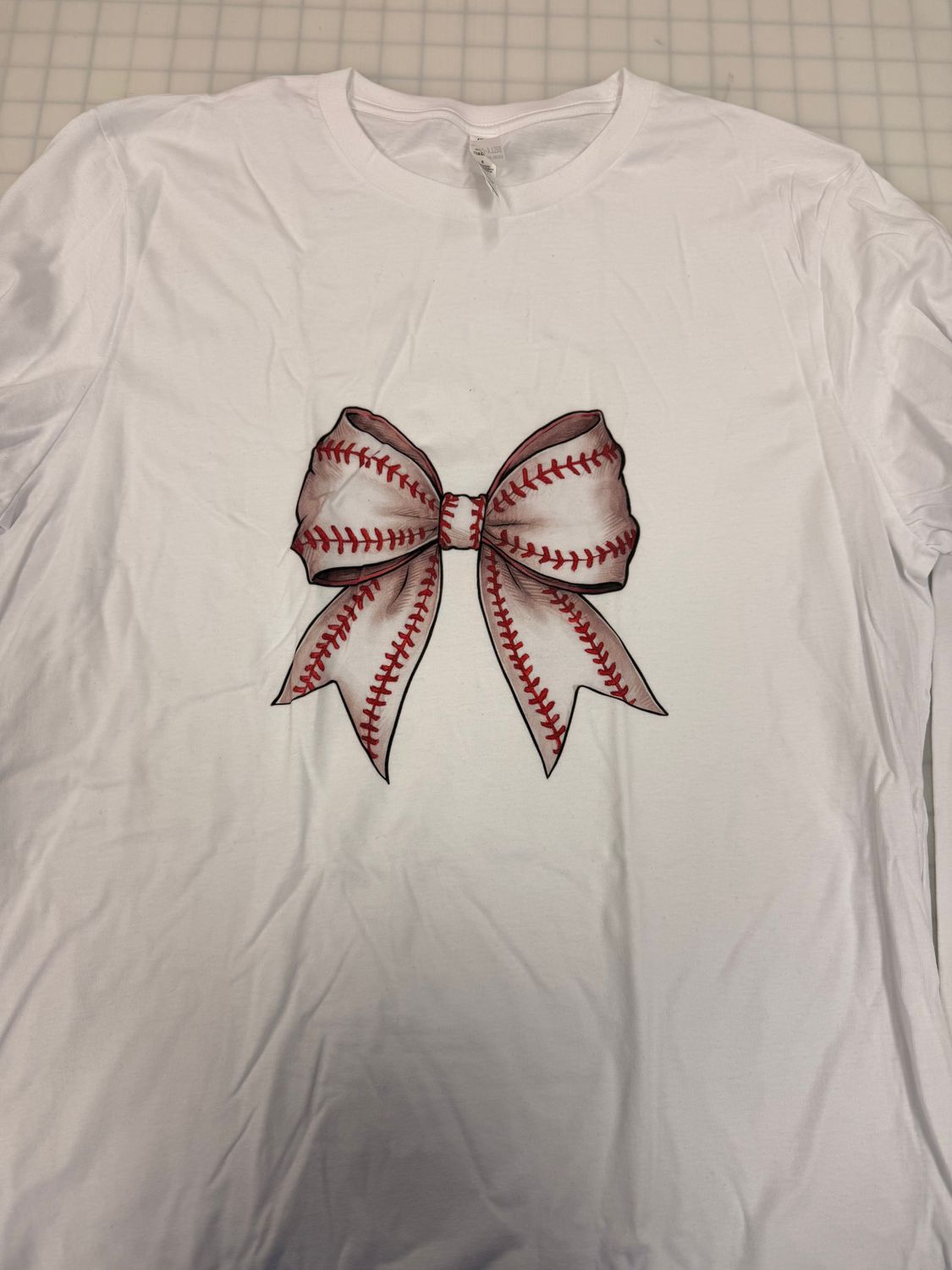 (L) Baseball Bow - Long Sleeve White