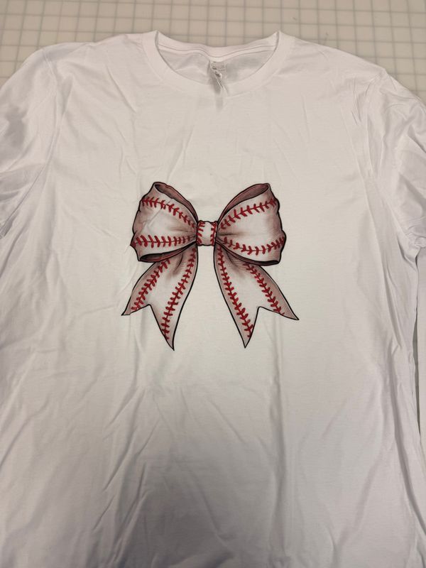 (L) Baseball Bow - Long Sleeve White
