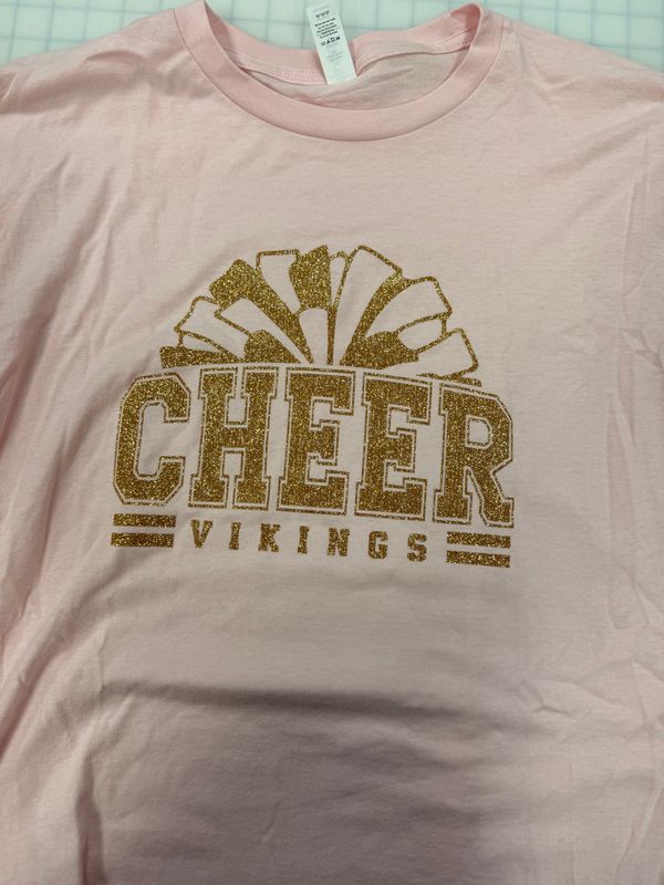 (2X) Vikings Cheer - Glitter Gold - Short Sleeve Light Pink