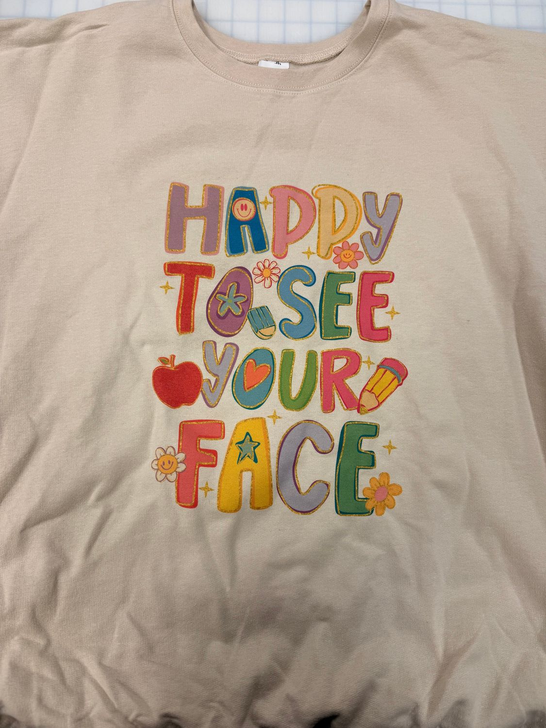 (XL) Happy To See Your Face - Fleece Crew Sand