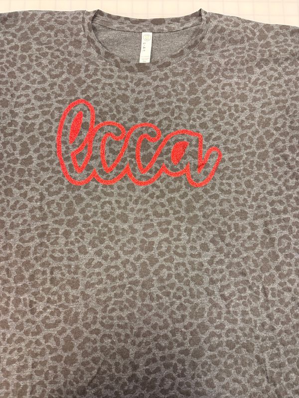 (3X) Script LCCA - Glitter Red - Short Sleeve Black Leopard