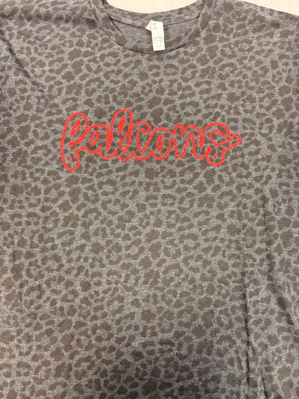 (L) Falcons Script - Glitter Red - Short Sleeve Black Leopard