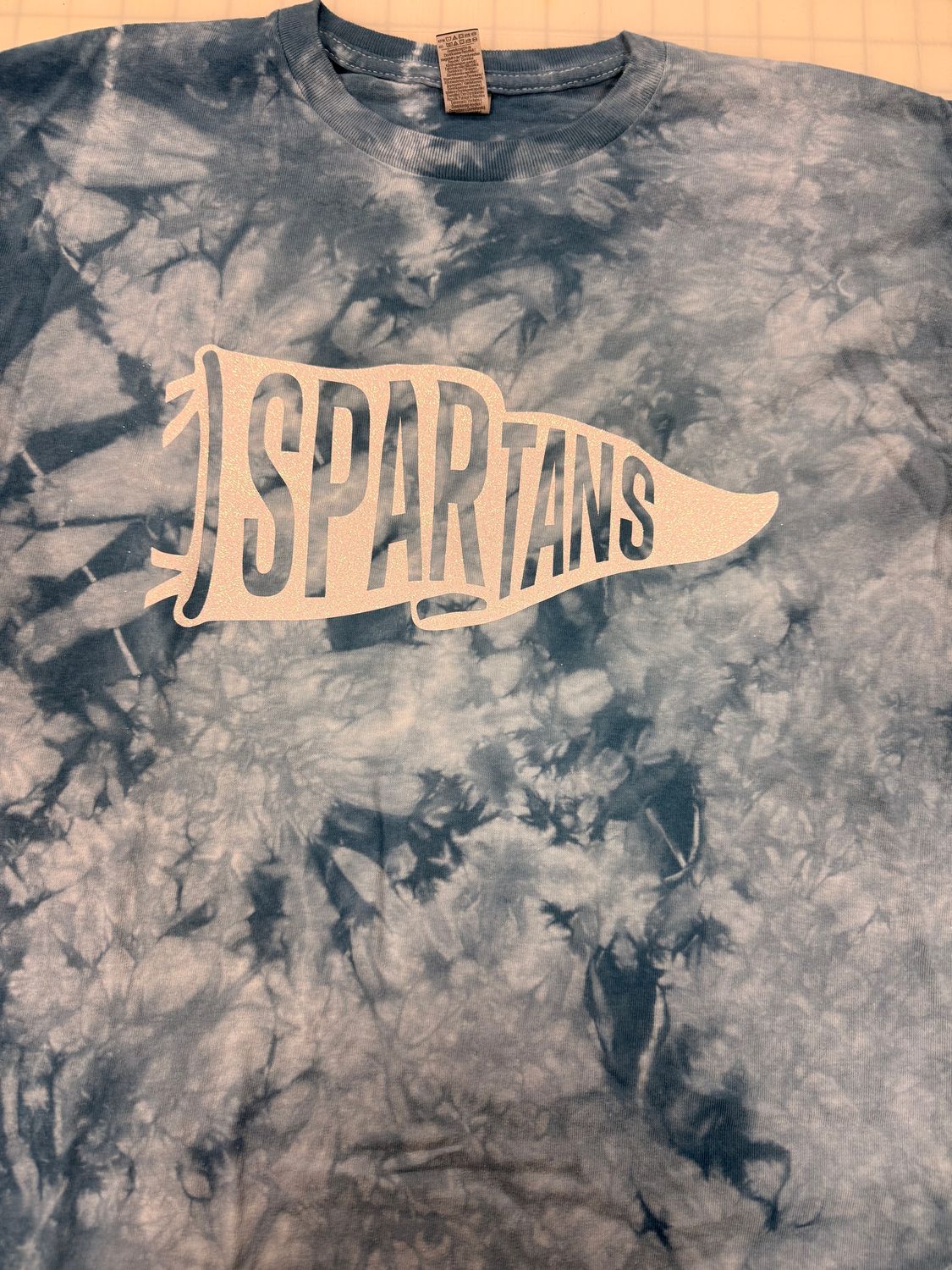 (M) Spartans - Glitter White - Short Sleeve Tie Dye Blue