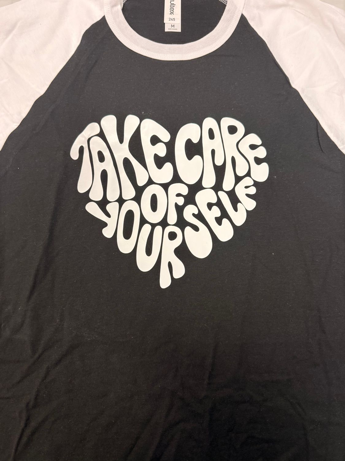 (M) Take Care of Yourself - Raglan Black w/ White Sleeves
