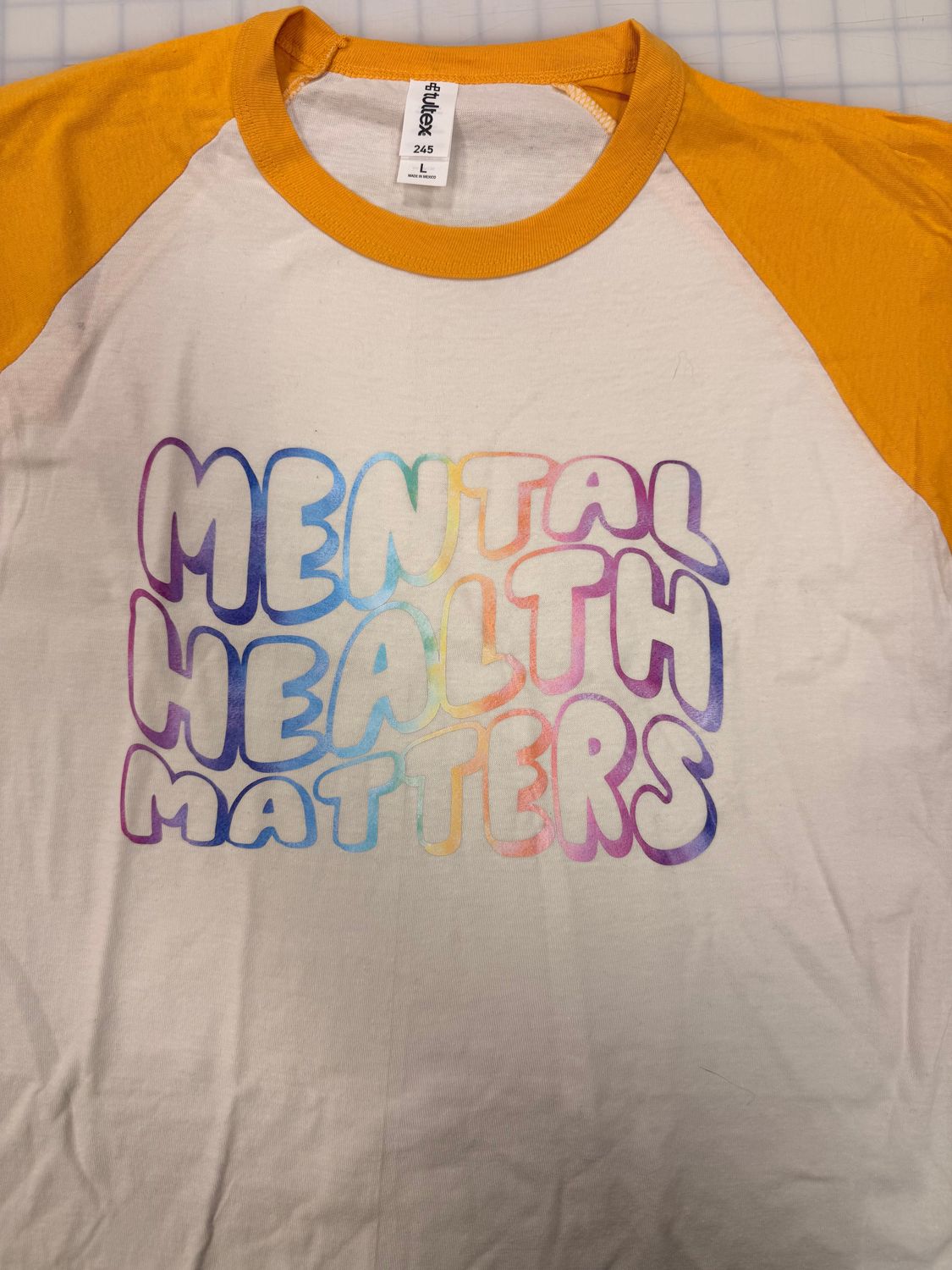 (L) Mental Health Matters  - Raglan Cream  w/ Yellow Sleeves