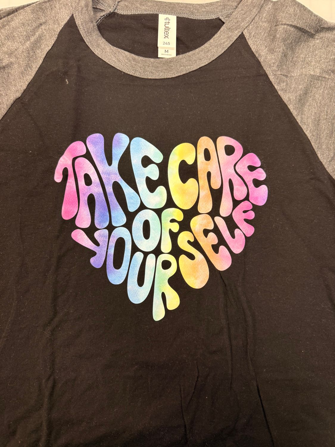 (M) Take Care Of Yourself - Raglan Black w/ Grey Sleeves