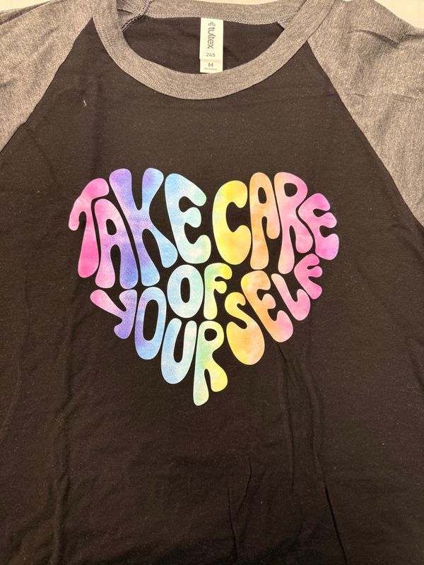 (M) Take Care Of Yourself - Raglan Black w/ Grey Sleeves