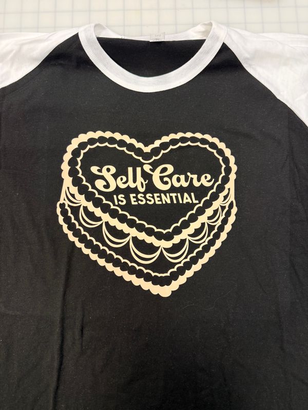 (3X) Self Care is Essential - Raglan Black w/ White Sleeves