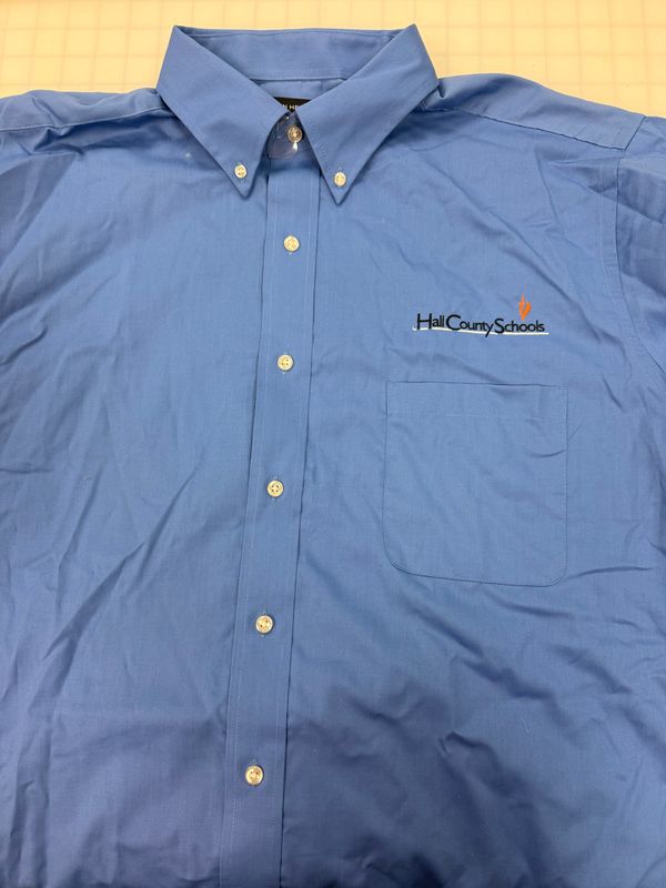 (L) Hall County Embroidery - Long Sleeve Blue Dress Shirt