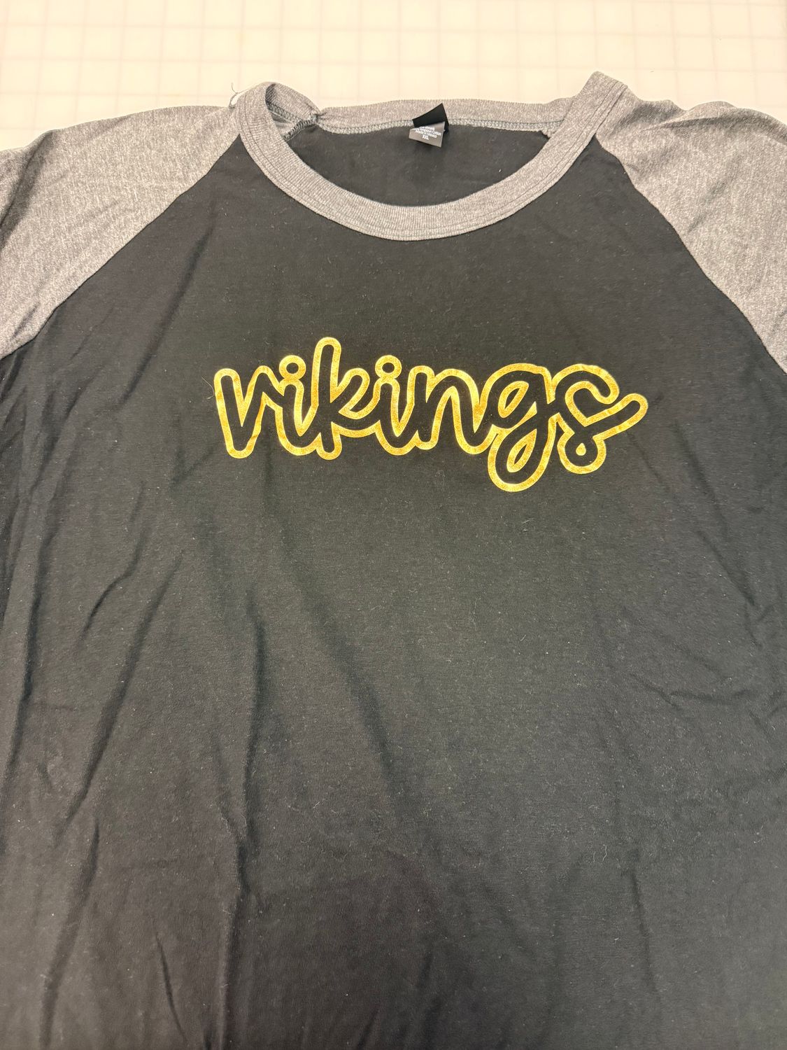 (2X) Vikings Script - Raglan Black w/ Gray Sleeves