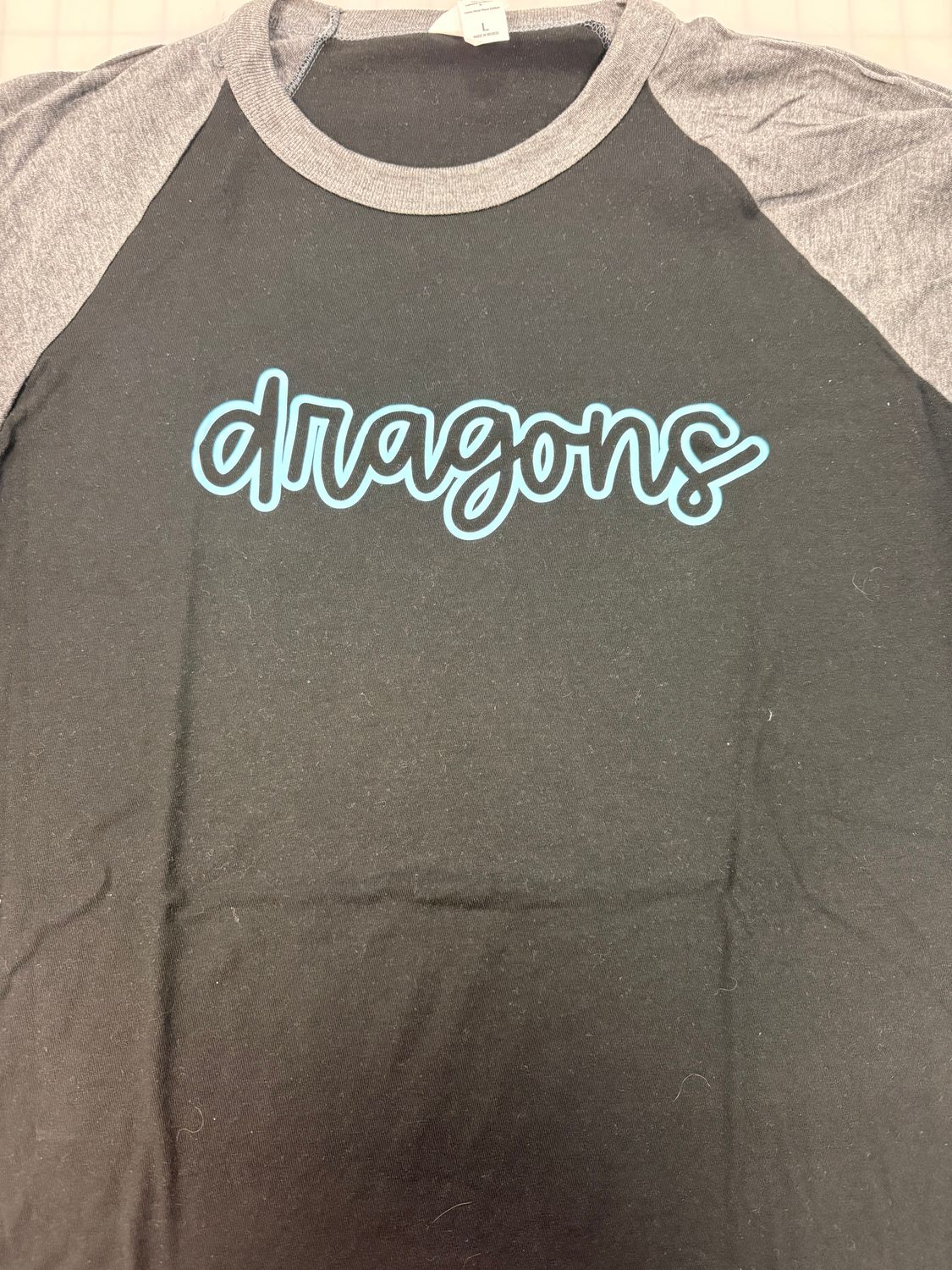 (L) Dragons Script - Raglan Black w/ Gray Sleeves