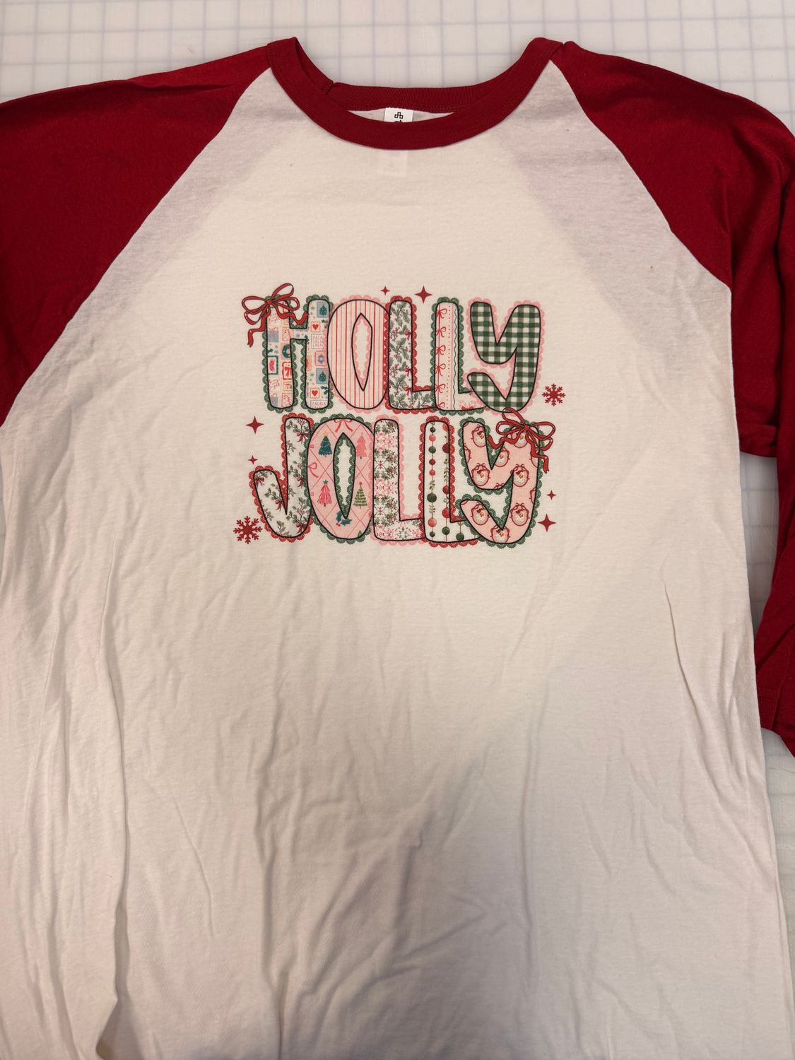 (L) Holly Jolly - Raglan Vintage with w/ Red Sleeves