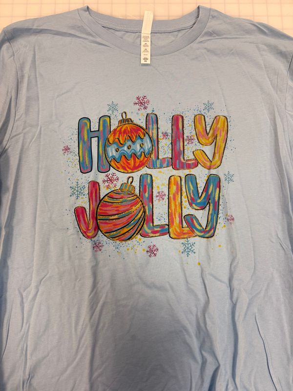 (2X) Holly Jolly - Long Sleeve Light Blue