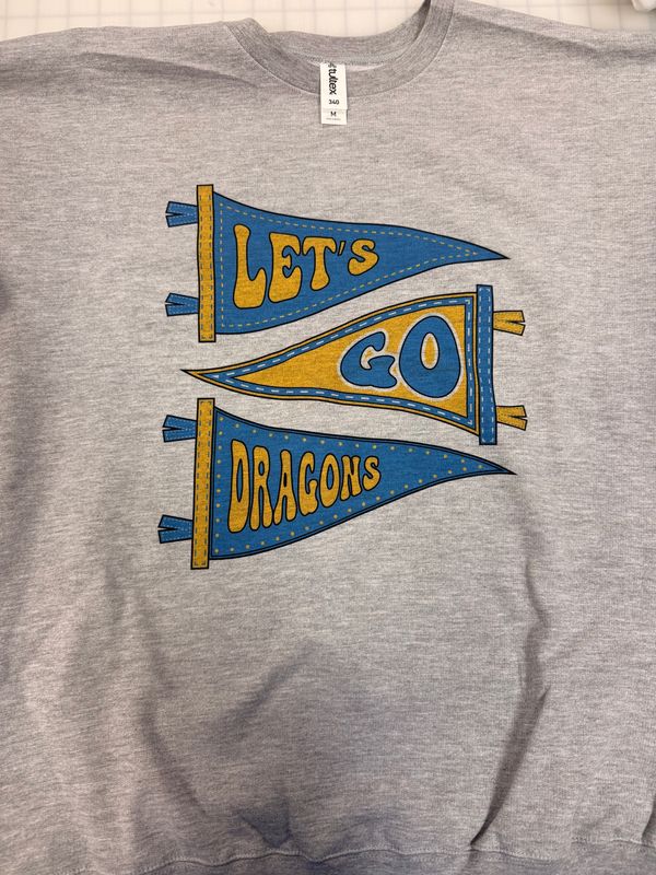 (M) Let's Go Dragon - Fleece Crew Heather Gray
