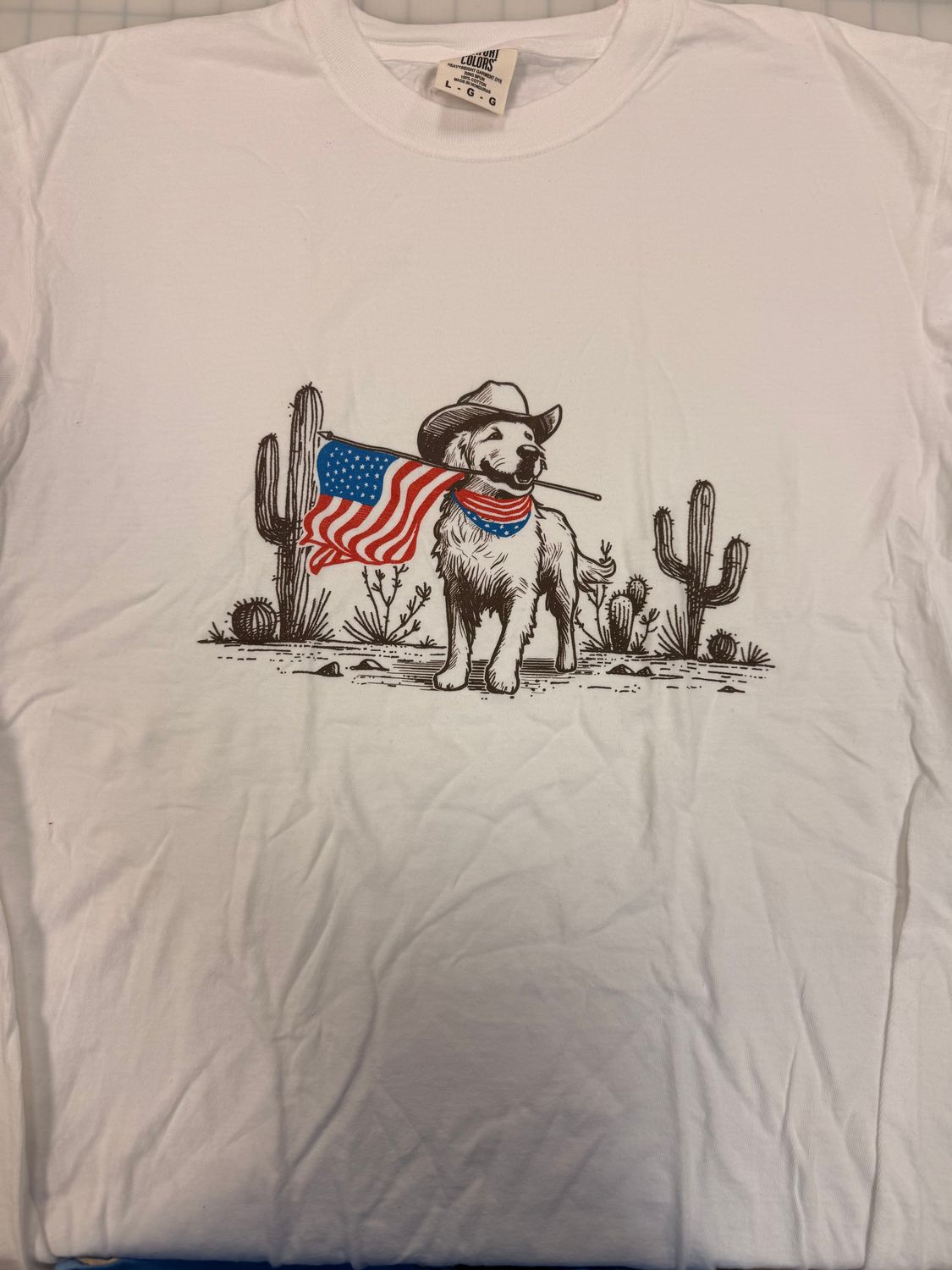 (L) Flag Dog - Short Sleeve Comfort Colors White