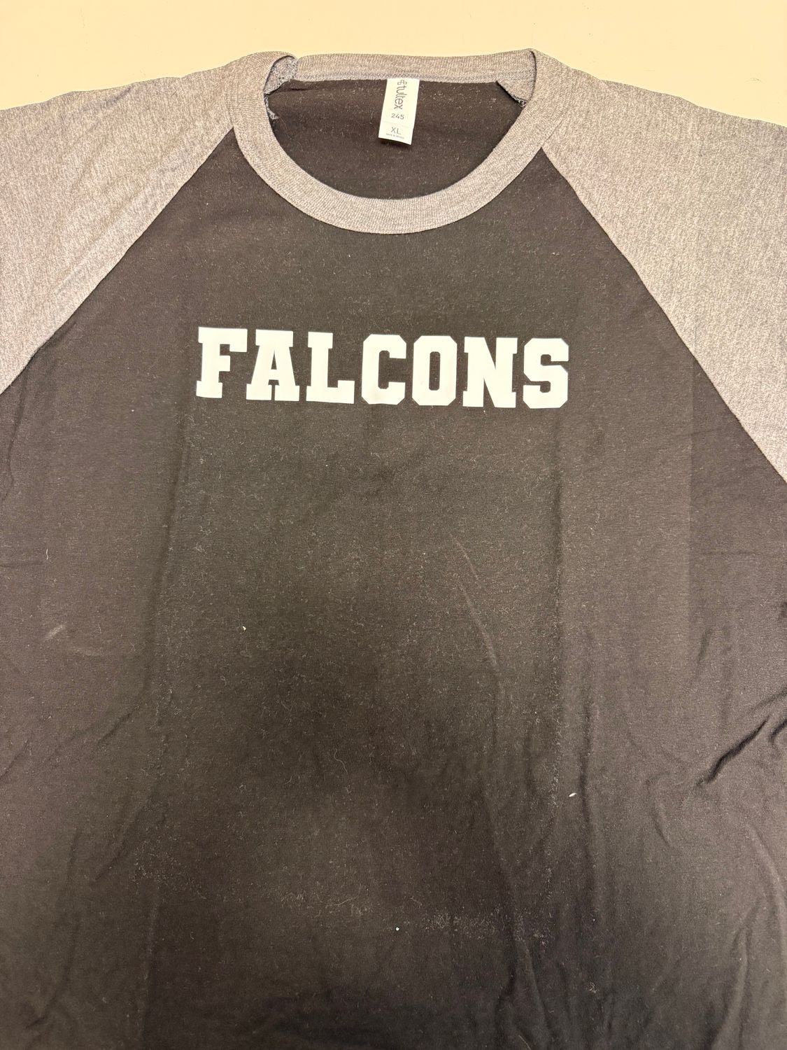 (XL) Falcons - Raglan Black w/ Grey Sleeves