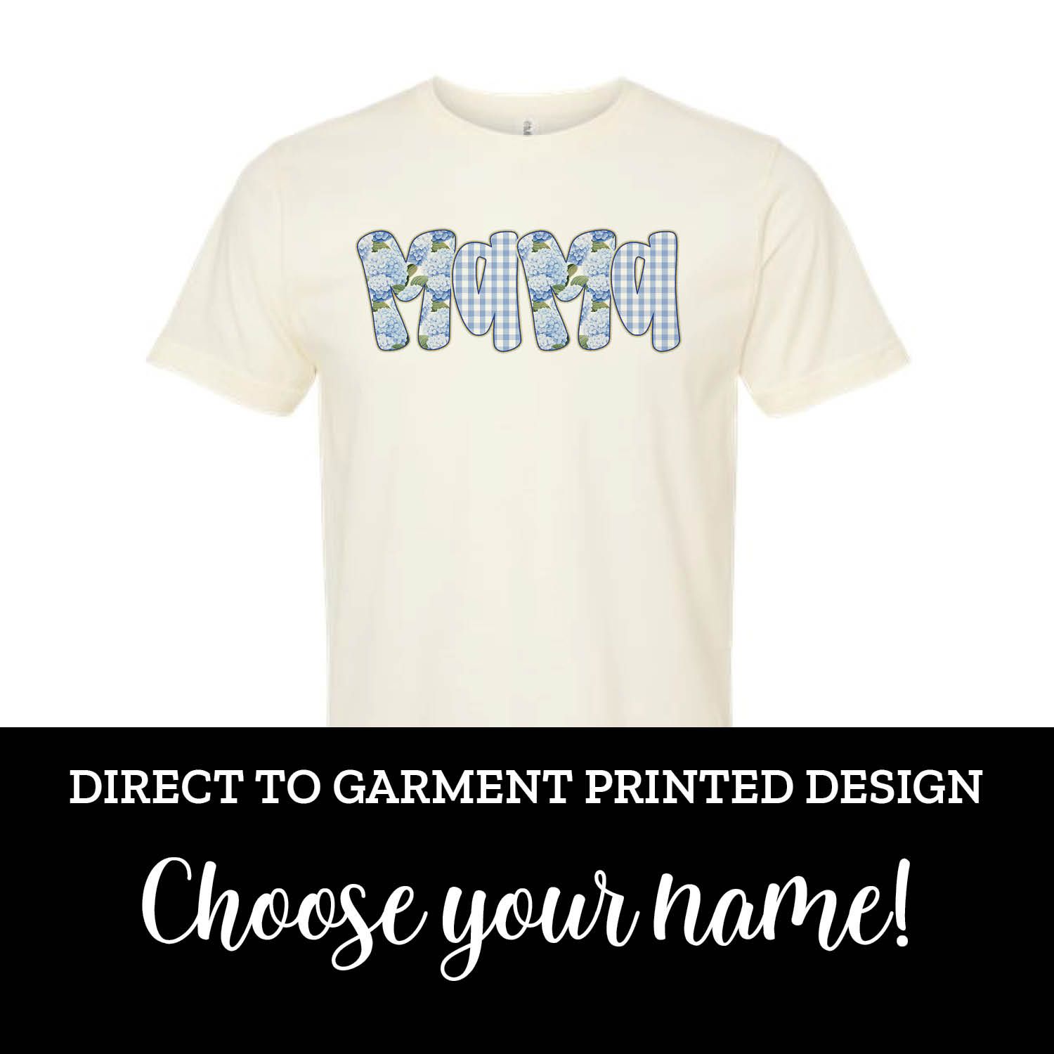 Blue Hydrangea Gingham Name Short Sleeve