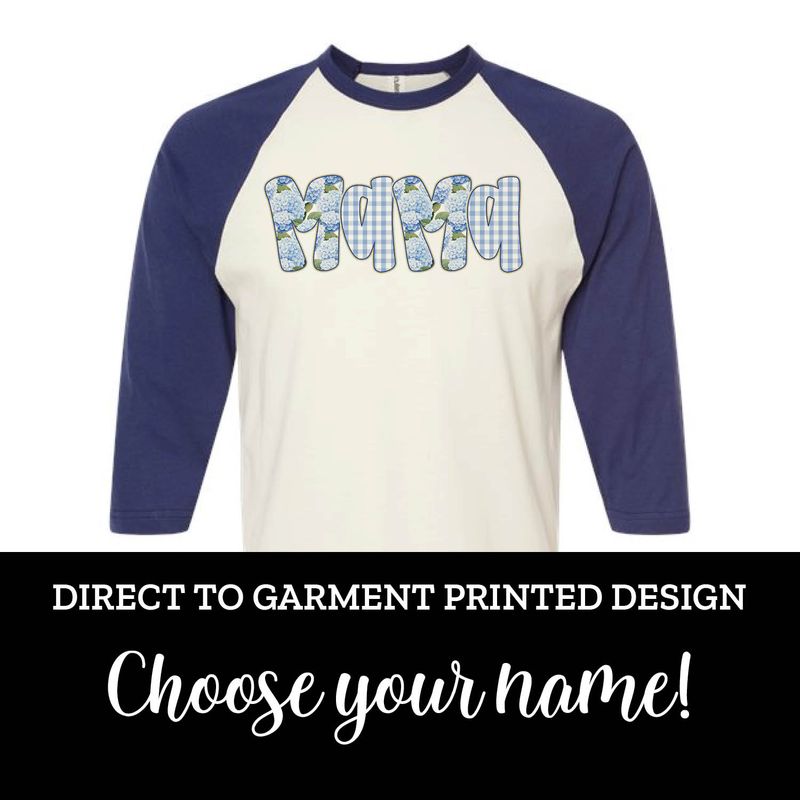 Blue Hydrangea Gingham Name Raglan Blue Hydrangea Gingham Name Raglan