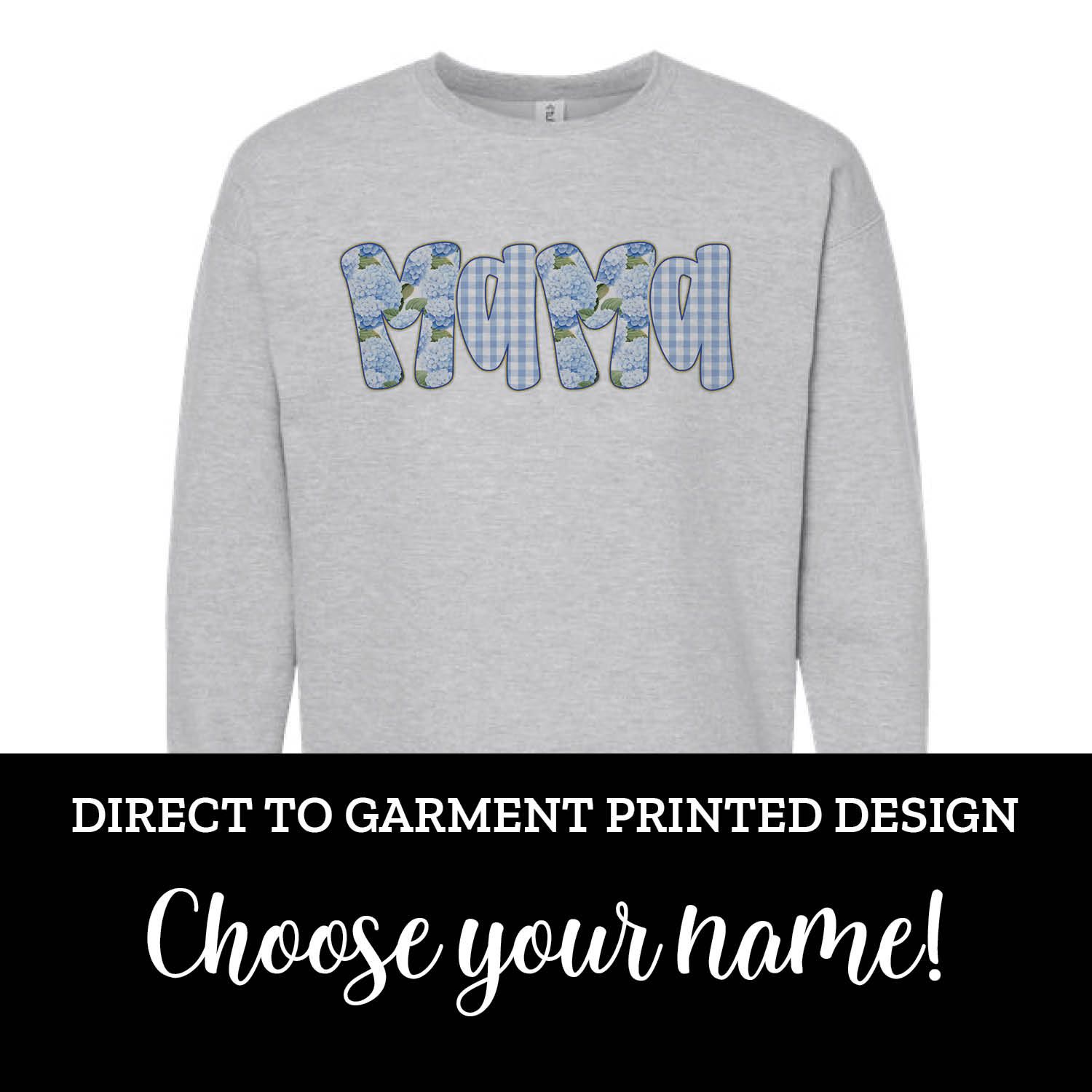 Blue Hydrangea Gingham Name Fleece Crew Blue Hydrangea Gingham Name Fleece Crew