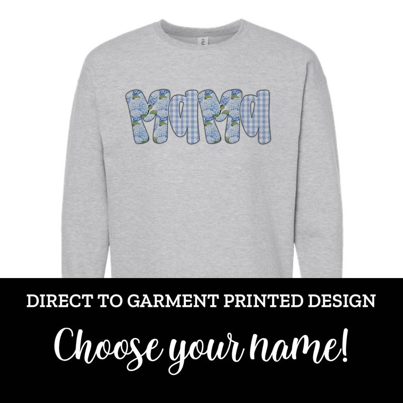 Blue Hydrangea Gingham Name Fleece Crew Blue Hydrangea Gingham Name Fleece Crew