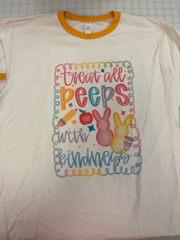 (L) Treat All Peeps -  Short Sleeve Ringer Natural/ Yellow