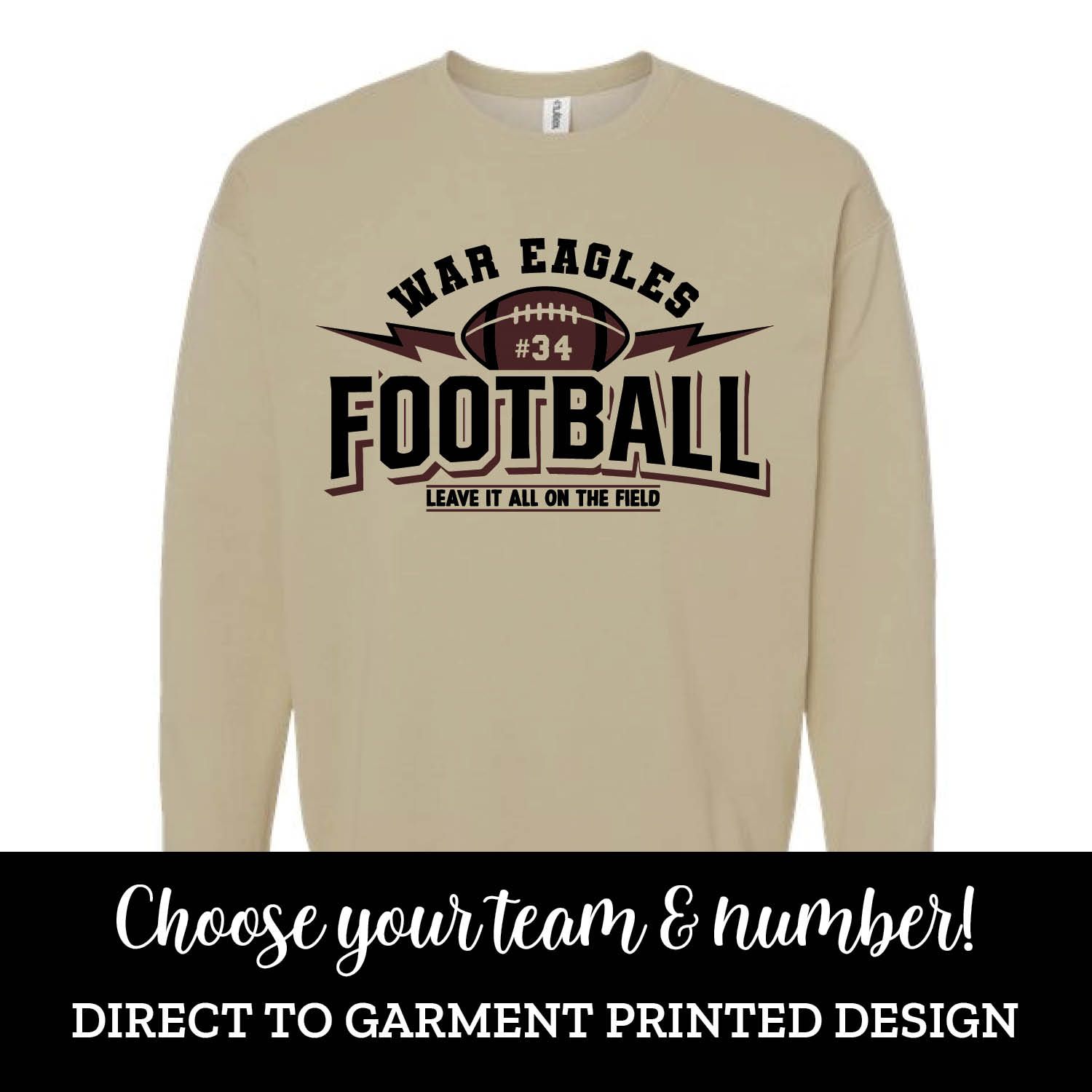 Lightning Team Football Number Fleece Crew Lightning Team Football Number Fleece Crew