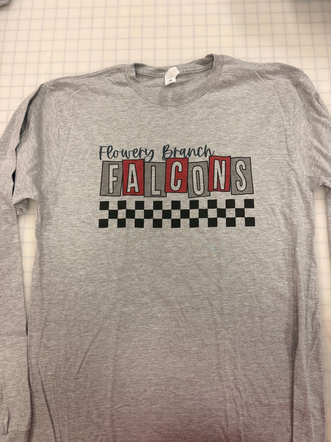 (M) Retro Block Falcons  - Long Sleeve Heather Gray