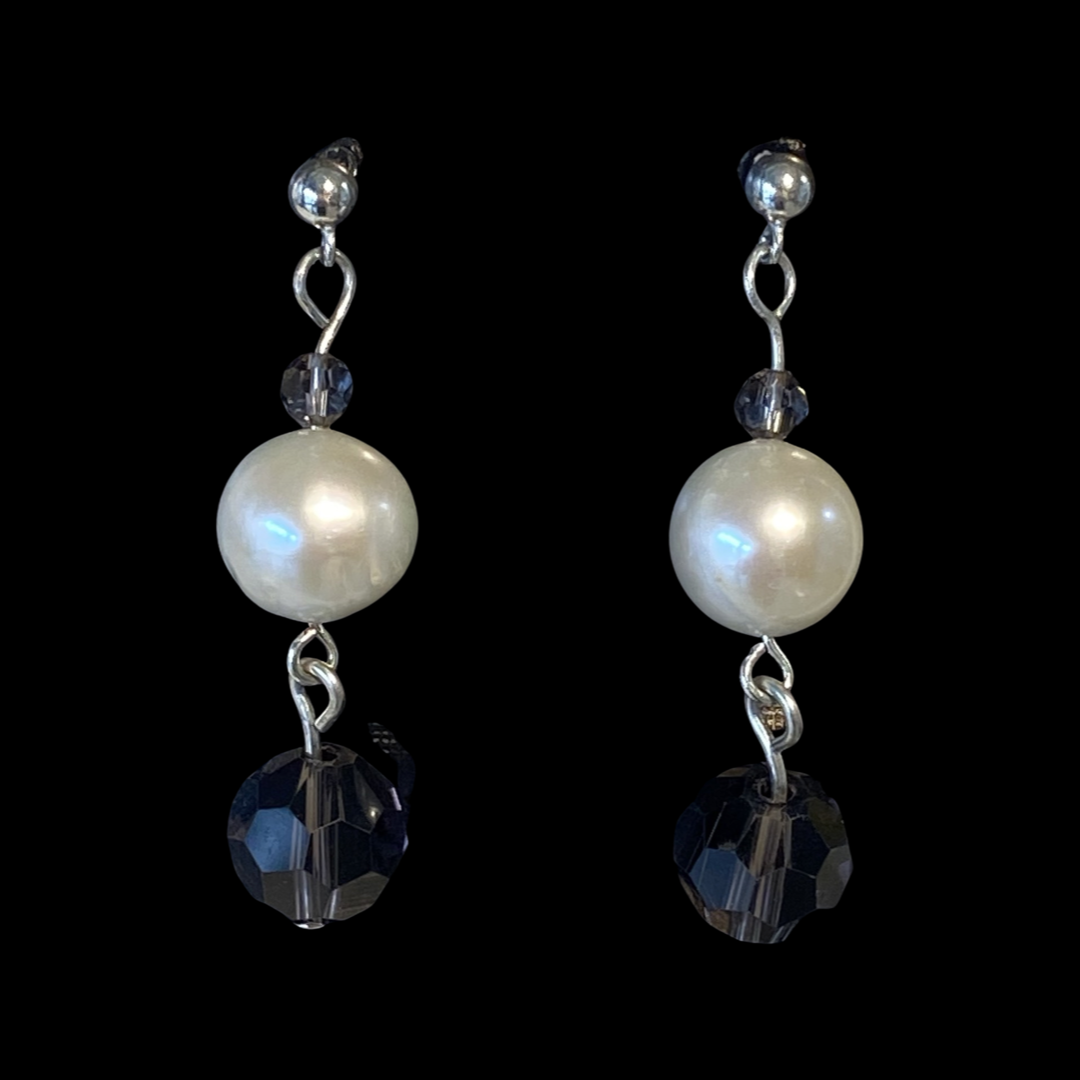 TTGS Earrings in Cultured AA Quality Pearls and Amethyst Crystal