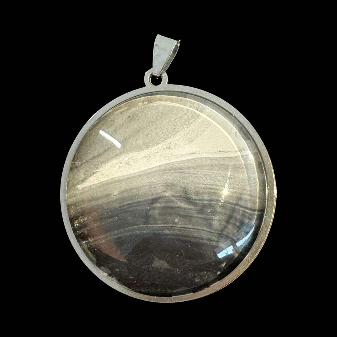 PEWTER In Large Round Pendant