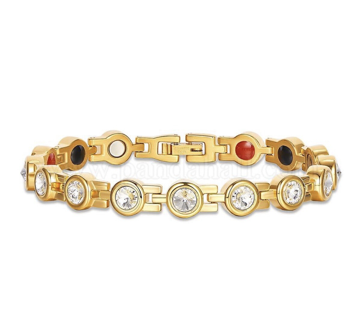 TTGS Watchband Bracelet in Stainless Steel with 18k Gold Plate and Grade AAA Cubic Zirconia