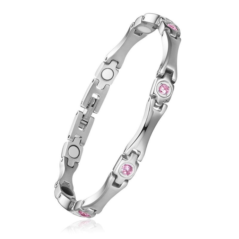 TTGS Watchband Bracelet in Stainless Steel And Pink Grade AAA Cubic Zirconia