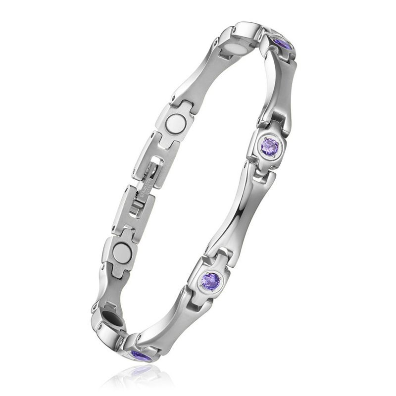 TTGS Watchband Bracelet in Stainless Steel And Amethyst Grade AAA Cubic Zirconia