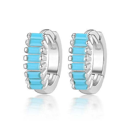 TTGS Earrings 925 Sterling Silver Rhodium Plated Sky Blue