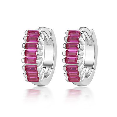 TTGS Earrings 925 Sterling Silver Rhodium Plated Violet Red