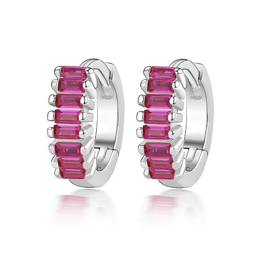 TTGS Earrings 925 Sterling Silver Rhodium Plated Violet Red
