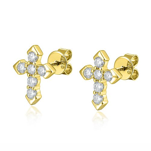 TTGS Earrings in Sterling Silver/18K Gold and Cubic Zirconia Cross