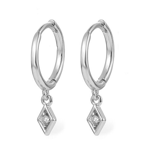 TTGS Earrings 925 Sterling Silver Rhodium Plated Dangle Hoop