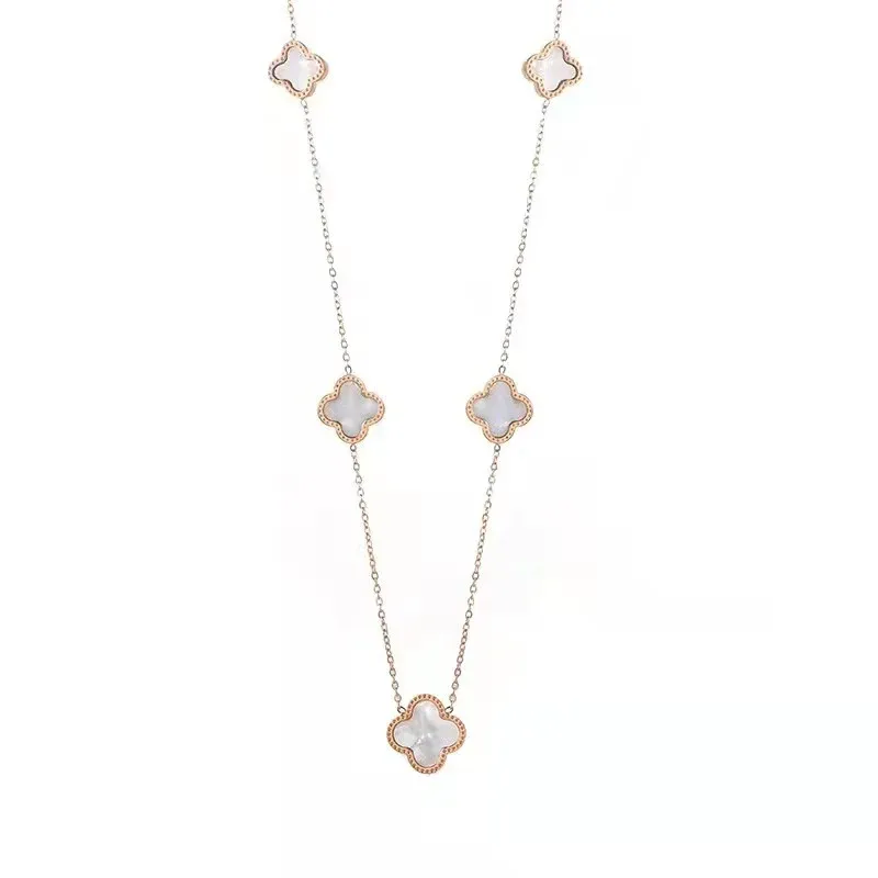 Van Silver White Multi Flower Necklace