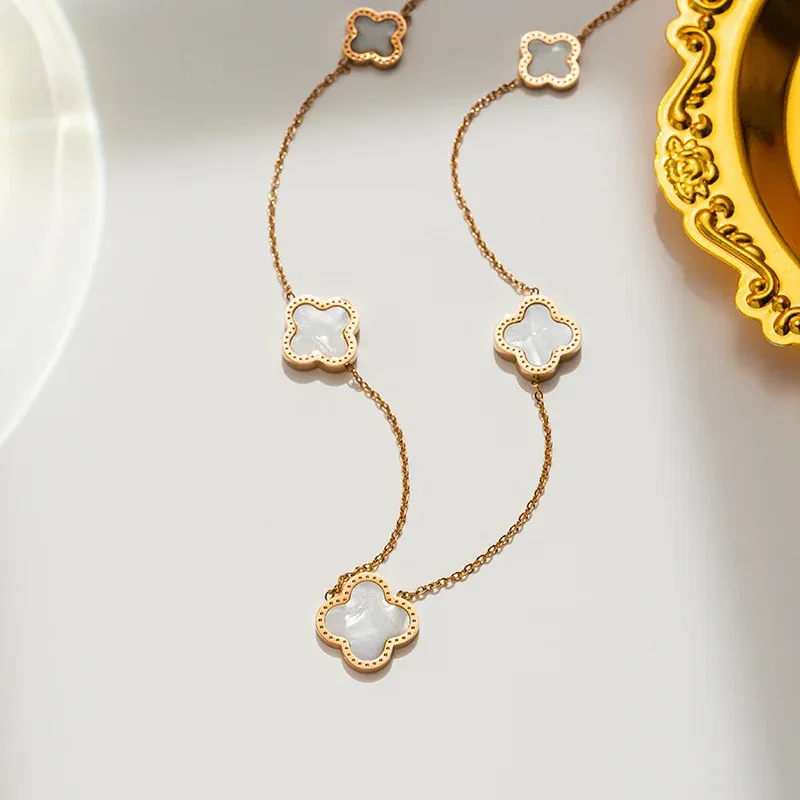 Van Gold White Multi Flower Necklace