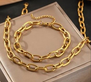 Chunky Chain Necklace and Bracelet Set Gold