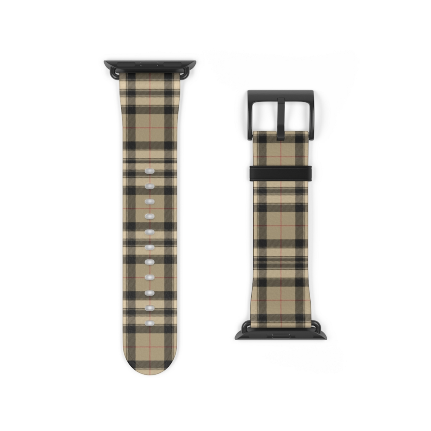 Plaid Tan and Black Apple Watch Band