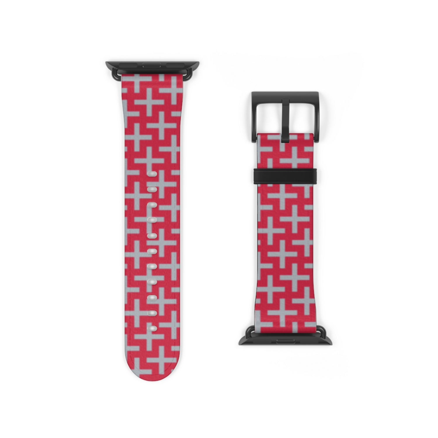 Scarlet with Gray Crosses Apple Watch Band